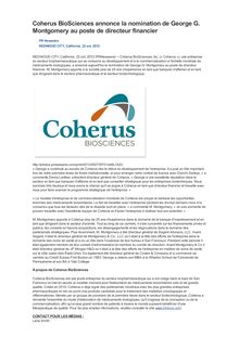 Coherus BioSciences annonce la nomination de George G. Montgomery au poste de directeur financier