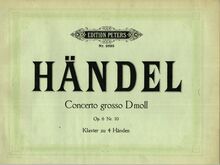Partition couverture couleur, Concerto Grosso en D minor, HWV 328 par George Frideric Handel
