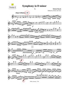 Partition violons I, Symphony No.30, D minor, Haydn, Michael