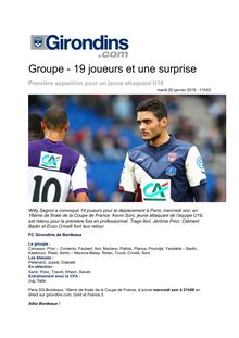 Girondins - Suprise dans le groupe face au PSG
