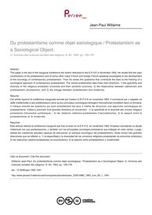 Du protestantisme comme objet sociologique / Protestantism as a Sociological Object. - article ; n°1 ; vol.83, pg 159-178