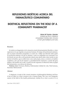 Reflexiones Bioéticas Acerca del Farmacéutico Comunitario (Bioethical Reflections on the Role of a Community Pharmacist)