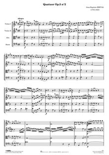 Partition quatuor No.2, 6 Quatuors, Concertantes et dialogues pour 2 Violons, Alto et Violoncel. La premiere partie peut se jouer sur la flûte