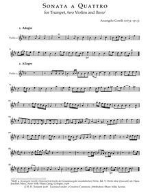 Partition violon 2, Sonata a Quattro, Corelli, Arcangelo