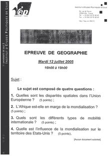 Géographie 2005 IEP Lille - Sciences Po Lille