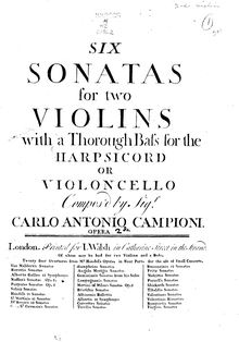 Partition violon 2, 6 Trio sonates, Six sonatas for two violins with a thorough bass for the harpsichord or violoncello