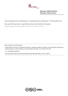 Connaissances politiques, compétence politique ? Enquête sur les performances cognitives des étudiants français - article ; n°2 ; vol.52, pg 201-232