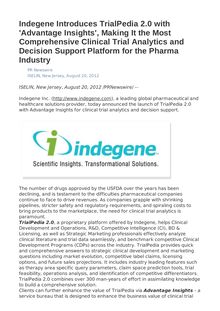 Indegene Introduces TrialPedia 2.0 with  Advantage Insights , Making It the Most Comprehensive Clinical Trial Analytics and Decision Support Platform for the Pharma Industry