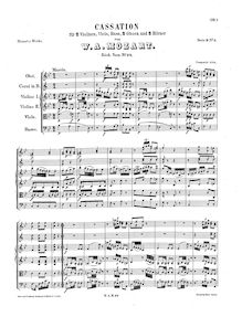 Partition complète, Cassation, Cassation No.2, B♭ major, Mozart, Wolfgang Amadeus