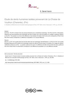 Etude de dents humaines isolées provenant de La Chaise de Vouthon (Charente). (Fin) - article ; n°3 ; vol.3, pg 243-259