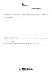 Eléments de réflexion sur autogestion et/ou direction centralisée en agriculture - article ; n°1 ; vol.111, pg 57-63
