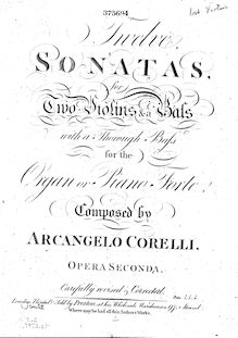 Partition violon 1, Trio sonates Op.2, Corelli, Arcangelo
