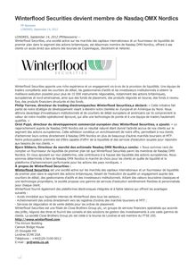 Winterflood Securities devient membre de Nasdaq OMX Nordics