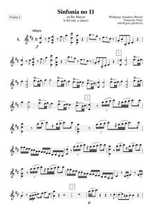 Partition violons I, Symphony No.11, D major, Mozart, Wolfgang Amadeus