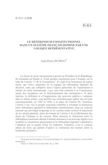 Le référendum constitutionnel dans un système français dominé par une logique représentative - article ; n°2 ; vol.58, pg 553-580