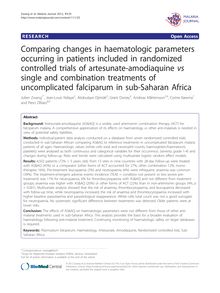 Comparing changes in haematologic parameters occurring in patients included in randomized controlled trials of artesunate-amodiaquine vssingle and combination treatments of uncomplicated falciparum in sub-Saharan Africa