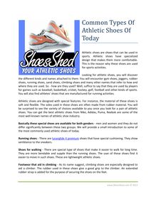 Common Types Of Athletic Shoes Of Today