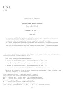 Mathématiques I 2000 Classe Prepa B/L ESSEC