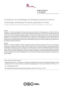 Contribution à l ornithologie du Sénégal oriental et à l ethno-ornithologie des Bassari et autres populations Tenda. - article ; n°1 ; vol.2, pg 7-57