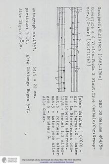 Partition complète, Ouverture en G major, GWV 462, G major, Graupner, Christoph