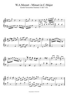 Partition Minuet en C major, K.15f, pour London Sketchbook, Various