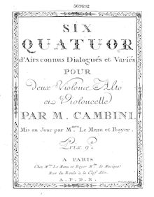 Partition violon 2, 6 corde quatuors, airs connus dialogués et variés