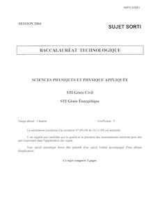 Physique 2004 S.T.I (Génie Civil) Baccalauréat technologique