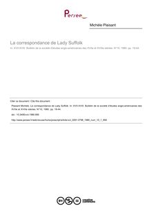 La correspondance de Lady Suffolk - article ; n°1 ; vol.10, pg 19-44