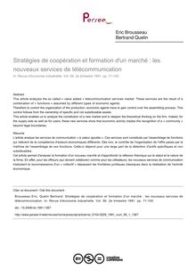 Stratégies de coopération et formation d un marché : les nouveaux services de télécommunication - article ; n°1 ; vol.56, pg 71-100