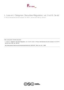 L. Loss et J. Seligman, Securities Régulation, vol. X et XI, 3e éd - note biblio ; n°1 ; vol.46, pg 300-301