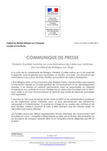 Frédéric Cuvillier nomme un coordonnateur de l’aide aux victimes de l’accident de Brétigny-sur-Orge - Cabinet du Ministre délégué aux Transports, à la Mer et à la Pêche