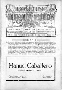 Boletín del Colegio Oficial de Médicos de la Provincia de Córdoba, n. 018 (1922)