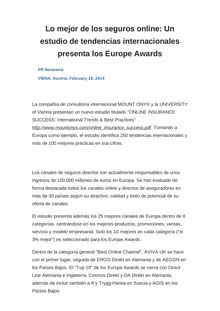 Lo mejor de los seguros online: Un estudio de tendencias internacionales presenta los Europe Awards
