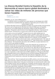 La Alianza Mundial Contra la Hepatitis da la bienvenida al nuevo marco global destinado a salvar las vidas de millones de personas que tienen hepatitis