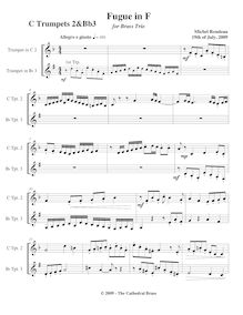 Partition trompettes 2/3 (C), Fugue pour 3 trompettes en F major