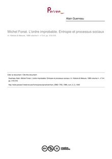 Michel Forsé. L ordre improbable. Entropie et processus sociaux  ; n°3 ; vol.4, pg 315-318