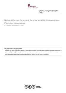 Nature et formes de pouvoir dans les sociétés dites acéphales. Exemples camerounais  ; n°4 ; vol.23, pg 83-83