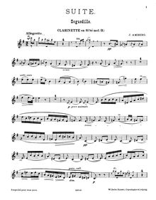 Partition clarinette en B♭,  pour flûte, hautbois, clarinette et Piano