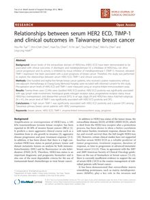 Relationships between serum HER2 ECD, TIMP-1 and clinical outcomes in Taiwanese breast cancer