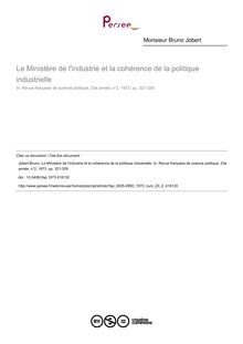 Le Ministère de l industrie et la cohérence de la politique industrielle - article ; n°2 ; vol.23, pg 321-329