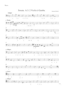 Partition Continuo, Sonata pour 2 violons, gambe et Continuo, Bertali, Antonio