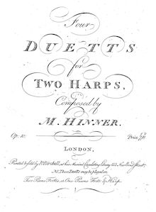 Partition harpe 1 , partie seulement, 4 Duetts pour 2 harpes, Hinner, Philippe Joseph