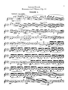 Partition violons I, II, Solo violon, Romance, F minor, Dvořák, Antonín