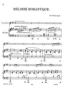 Partition de piano et partition de violoncelle, Mélodie Romantique, Op.11