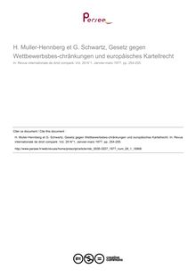 H. Muller-Hennberg et G. Schwartz, Gesetz gegen Wettbewerbsbes-chrânkungen und europâisches Kartellrecht - note biblio ; n°1 ; vol.29, pg 254-255