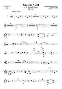 Partition cor 1/2 (en Bb), Symphony No.24, B♭ major, Mozart, Wolfgang Amadeus