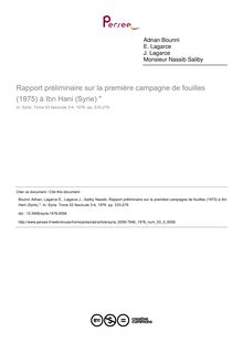 Rapport préliminaire sur la première campagne de fouilles (1975) à Ibn Hani (Syrie)  - article ; n°3 ; vol.53, pg 233-279