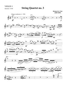 Partition violon 1, corde quatuor No.3, St. Clair, Richard