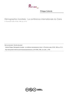 Démographie mondiale : La conférence internationale du Caire  ; n°1 ; vol.225, pg 37-41