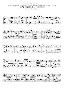 Partition Gavotte, Livre / Contenant / des pièces de different Genre / d Orgue / Et de Clavecin / PAR / Le S.r Balbastre / Organiste / de la Cathedralle / de Dijon / 1749